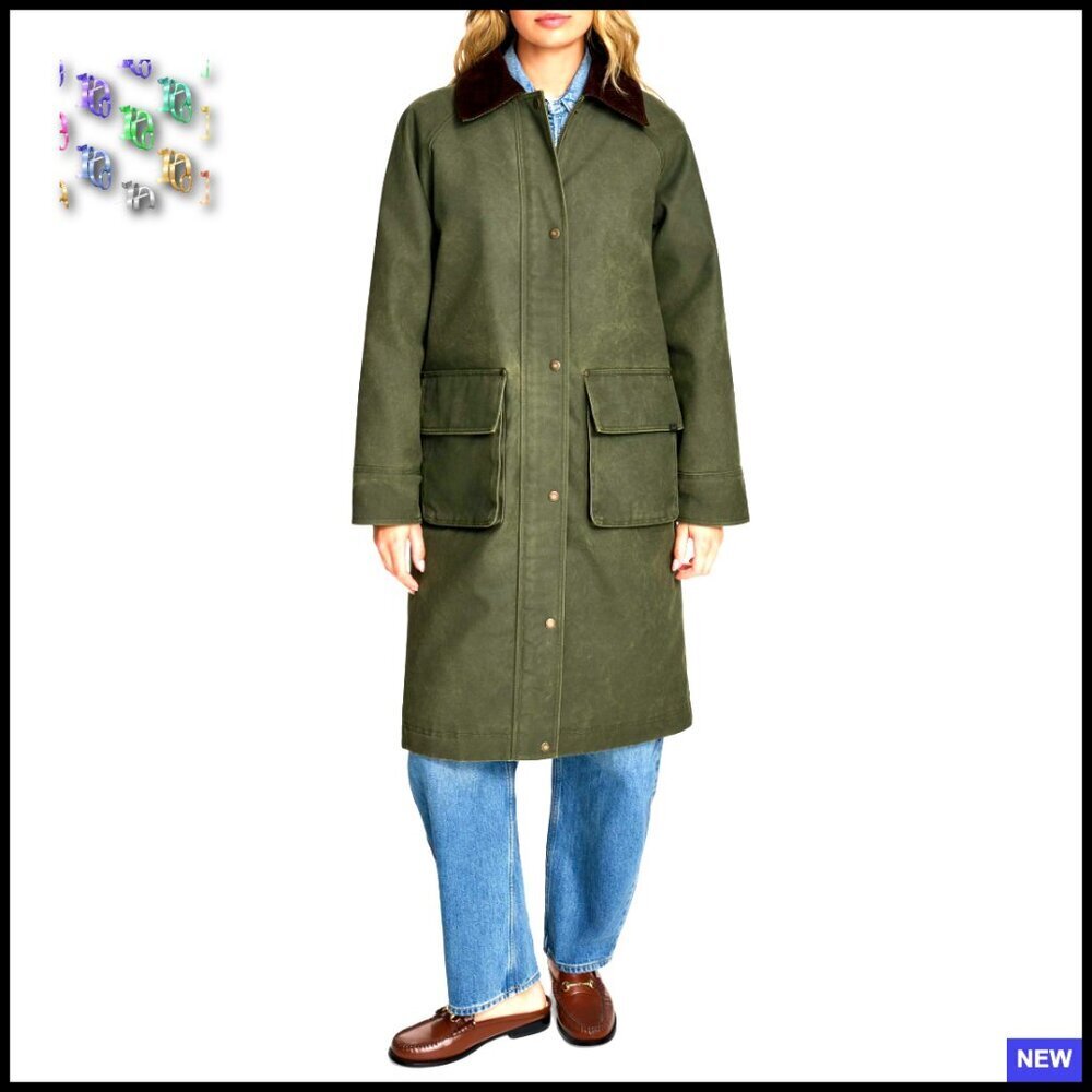 Long Barn Coat Wax Look Quilted Lining Classic Workwear Inspired Jacket